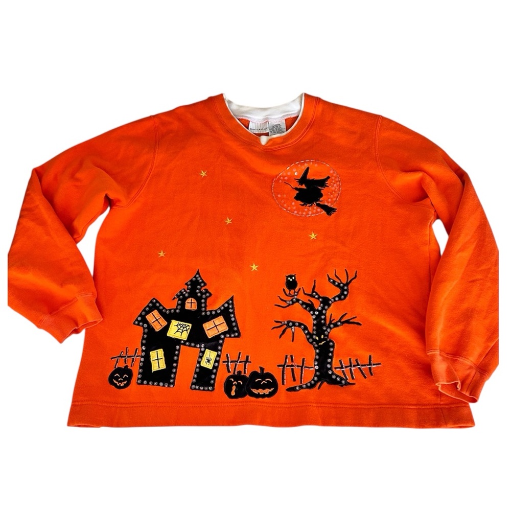 Halloween Witch Sweatshirt Embroidery Beaded Size XL